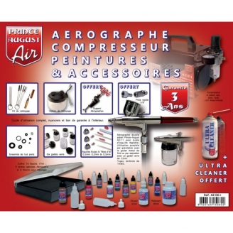 Coffret complet aéro double action compresseur peinture ultra polyvalent - PRINCE AUGUST AE06+