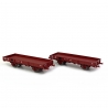 2 wagons plats OCEM 29 rouge freiné roues pleines Sncf, Ep III - REE WB607 - HO 1/87