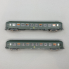 2 voitures couchettes UIC Y, B9C9x, vert Celtique, logo encadré jaune, SNCF, Ep IV - REE NW-211 - N 1/160