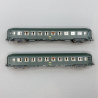 2 voitures couchettes UIC Y, B9C9x, vert Celtique, logo encadré jaune, SNCF, Ep IV - REE NW-211 - N 1/160