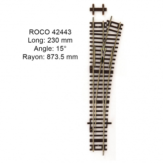 Rail, aiguillage droit à droite 230mm, WI15, 15 degrés, code 83 - ROCO 42443 - HO 1/87