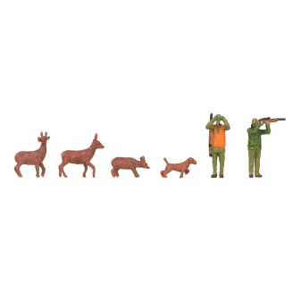 2 chasseurs, 1 chien et 3 chevreuils - FALLER 151702 - HO 1/87