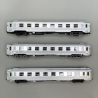 3 voitures courtes DEV inox, 2 x B8 (2CL) + 1 x A6D (fourgon), SNCF, Ep III - JOUEF HJ4175 - HO 1/87