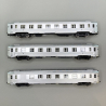 3 voitures courtes DEV inox, 2 x B8 (2CL) + 1 x A6D (fourgon), SNCF, Ep III - JOUEF HJ4175 - HO 1/87