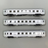 3 voitures courtes DEV inox, 1xA8 (2CL) + 1xA3B5 (1/2CL) + 1xB5 (Bar), SNCF, Ep III - JOUEF HJ4174 - HO 1/87