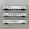 3 voitures courtes DEV inox, 1xA8 (2CL) + 1xA3B5 (1/2CL) + 1xB5 (Bar), SNCF, Ep III - JOUEF HJ4174 - HO 1/87