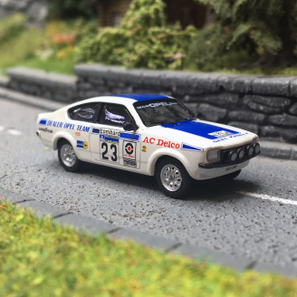 Opel Kadett C GT/E, Rallye 1976, Blanc et bleu - Brekina 20406 - HO 1/87