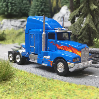 Tracteur Kenworth T 600 Flames - Bleu & coloré - Brekina 85934 - 1/87