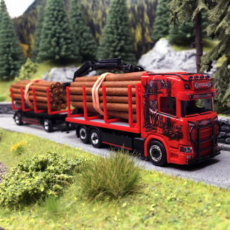 Scania CR20 HD - Remorque de transport de bois (avec charge) « Worm Transporte » - HERPA 317443 - HO 1/87