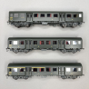 3 voitures Romilly, A5B4tz + B9 1/2tz + B7Dt, avec éclairage, SNCF,  Ep IV - EPM E413305 - HO 1/87