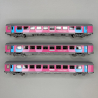 3 voitures "Ouigo" VTu B10tuh et B11tu, 2CL, toit gris clair, SNCF, avec éclairage,  Ep VI - LSMODELS 40992 - HO 1/87