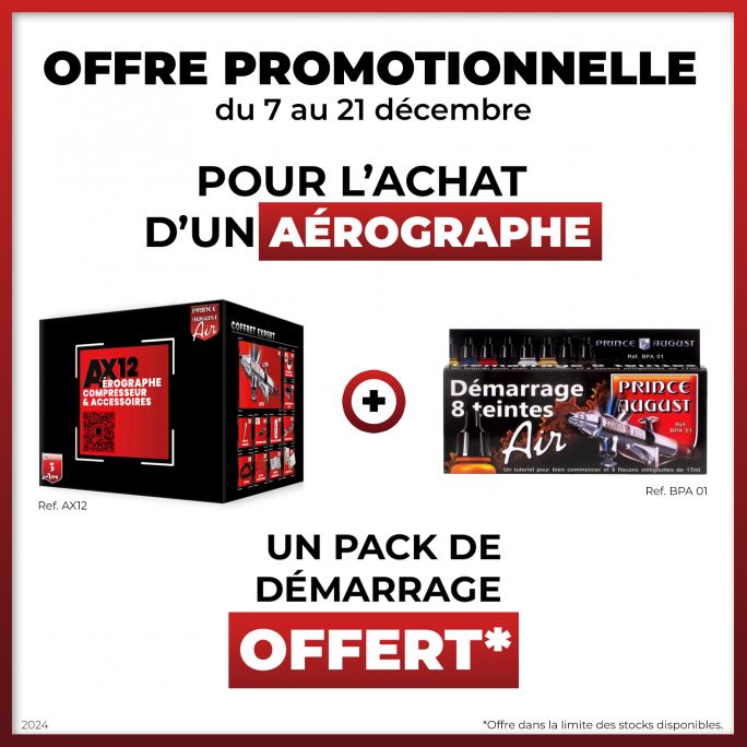 Offre Promotionnelle - Coffret Aérographe Expert - Prince August AX12 + Démarrage 8 teintes BPA01