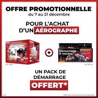 Offre Promotionnelle - Coffret complet aérographe HD et compresseur - Prince August AE02+ + Démarrage 8 teintes BPA01