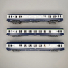 3 voitures DEV AO couchettes 2 CL, B9C9, logo encadré, Sncf, Ep IV et V - REE VB-402 - HO 1/87