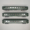 3 voitures DEV AO couchettes 2 CL, B9C9, vert 301, logo encadré, Sncf, Ep IV - REE VB-405 - HO 1/87