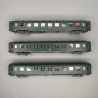 3 voitures DEV AO couchettes 2 CL, B9C9, vert 301, logo encadré, Sncf, Ep IV - REE VB-405 - HO 1/87