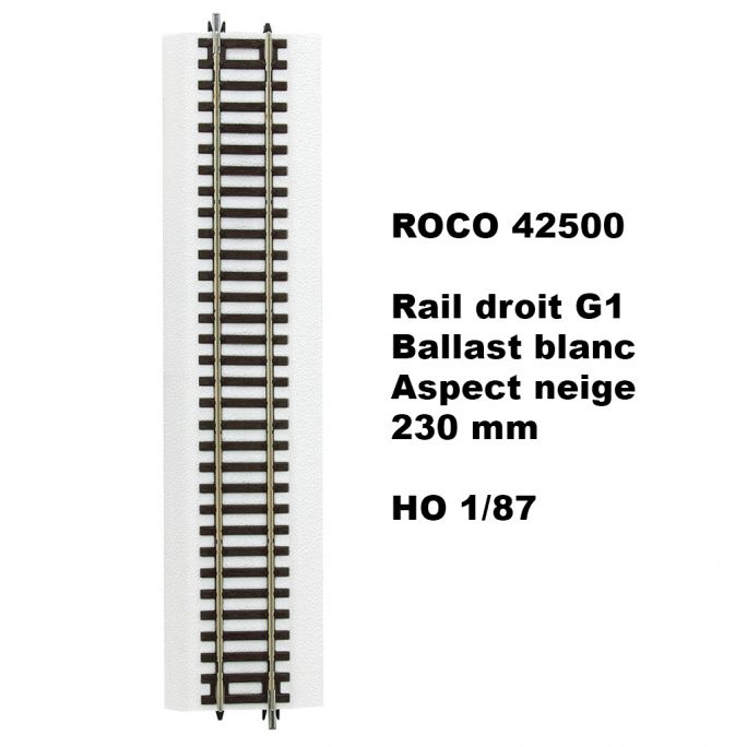 Rail droit G1, Ballast blanc aspect neige, 230 mm - ROCO 42500 - HO 1/87