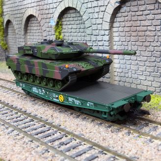 Wagon plat Rlmmps et char de combat Leopard 2A6, DB AG, Ep. VI - MARKLIN 48871 - HO 1/87