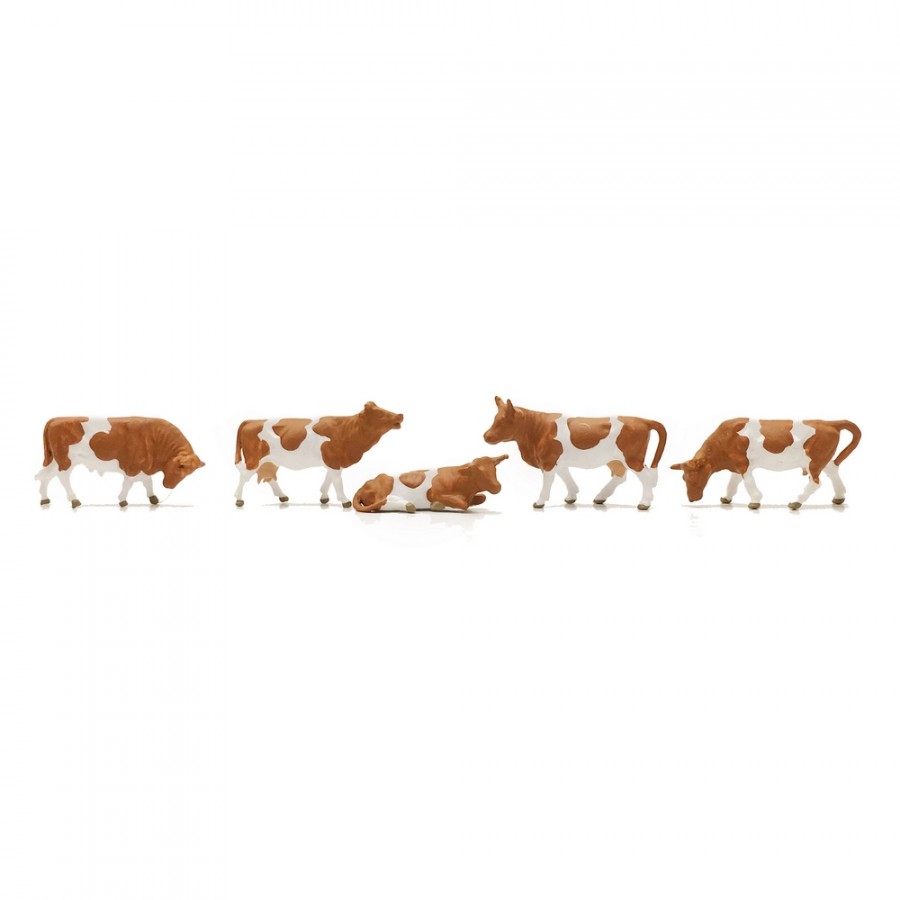 5 vaches marron et blanche-HO 1/87-PREISER 14155